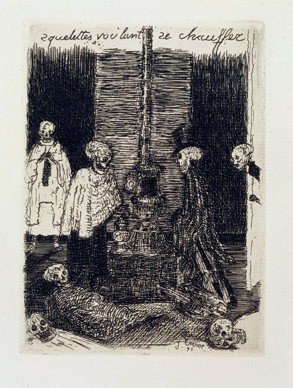 Luurankot yrittävät lämmittää itseään tekijältä James Ensor