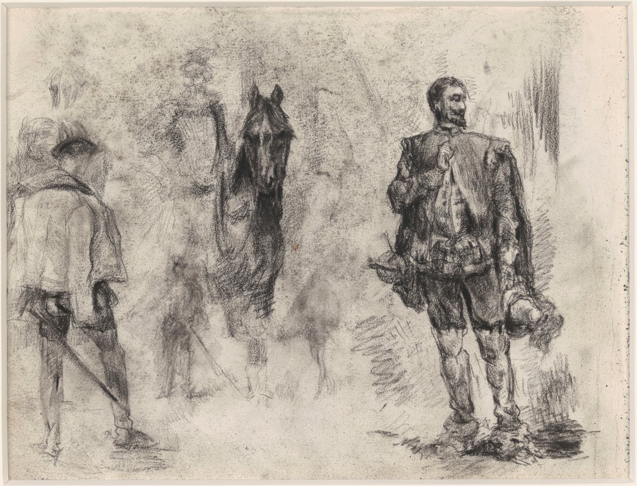Takaa nähty espanjalainen, ratsumies ja espanjalainen yksi sormi kohotettuna tekijältä James Ensor