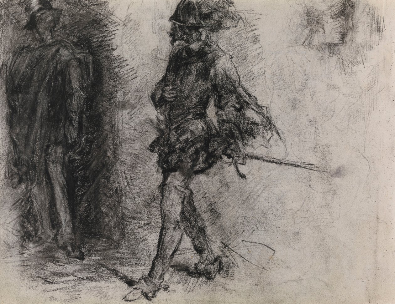 Varjossa seisova espanjalainen, toinen mies ja pää profiilista tekijältä James Ensor