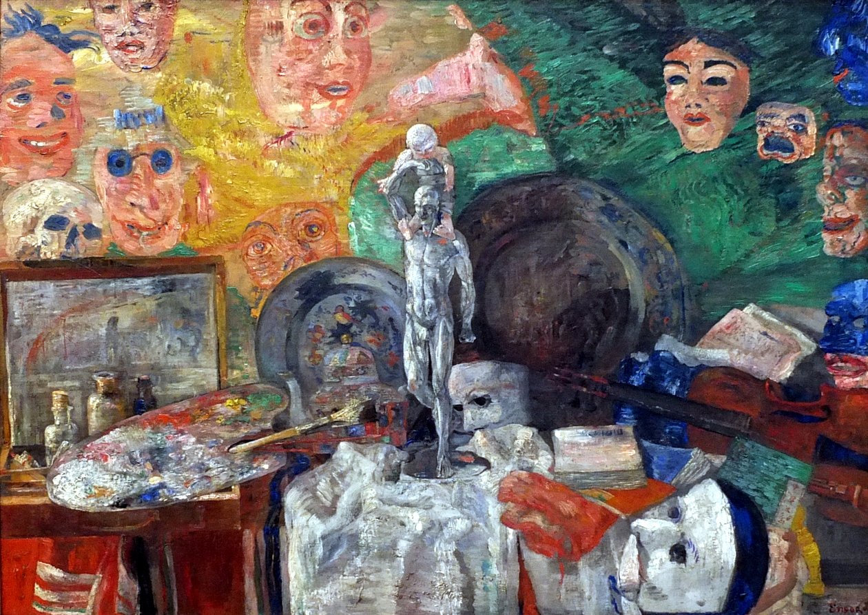 Asetelma ateljeessa tekijältä James Ensor