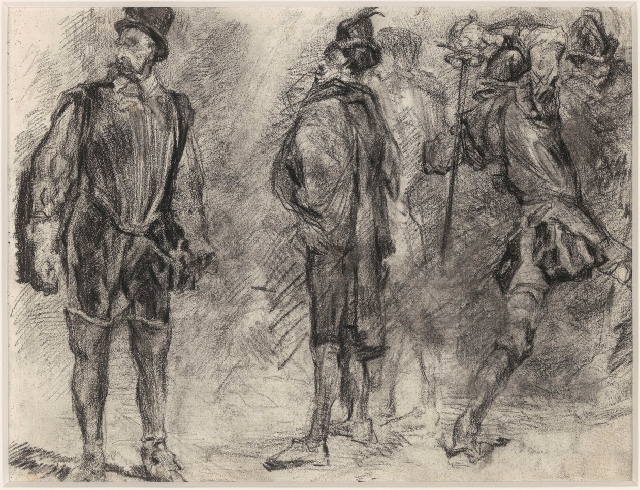Kolme espanjalaista sotilasta, joista yksi heiluttaa miekkaa tekijältä James Ensor