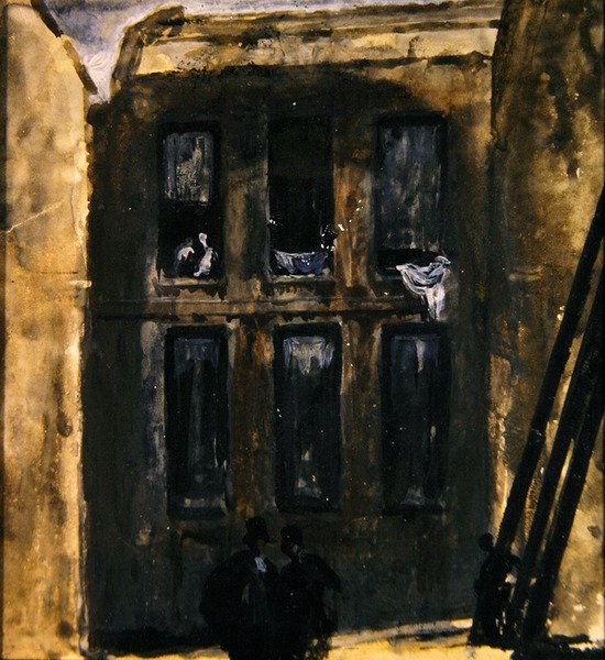 Katunäkymä, n. 1910 (guassi paperille) tekijältä James Ferrier Pryde