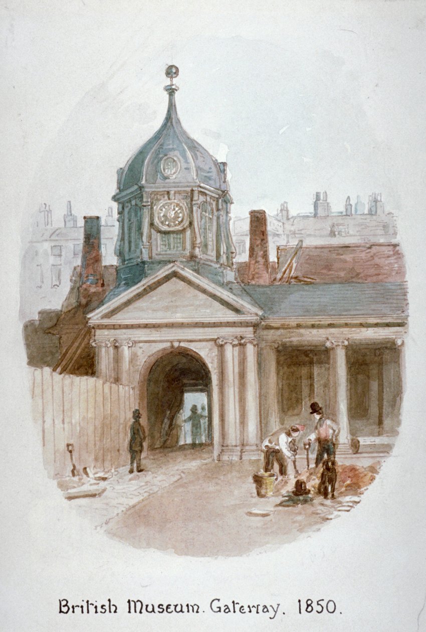 Portti vanhaan British Museumiin Montague House, Bloomsbury, Lontoo, 1850. tekijältä James Findlay