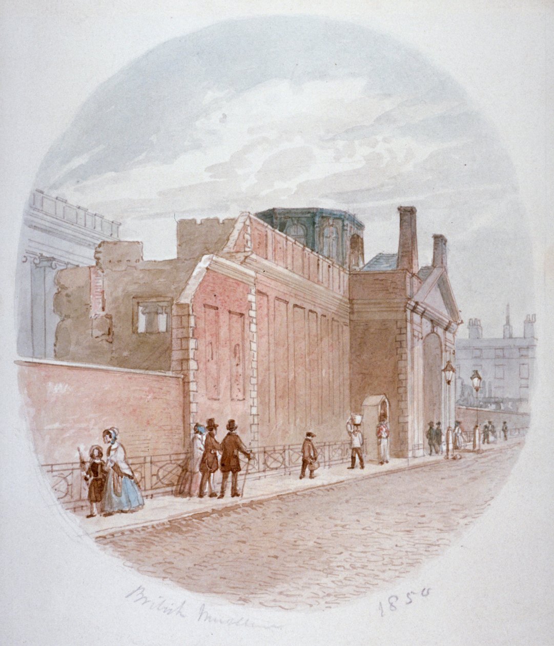 Osa vanhan British Museumin muuria, Bloomsbury, Lontoo, 1850 tekijältä James Findlay