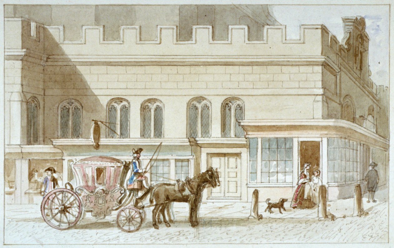 St Dunstan-in-the-Westin myymälät, Fleet Street, Lontoo, 1820 tekijältä James Findlay