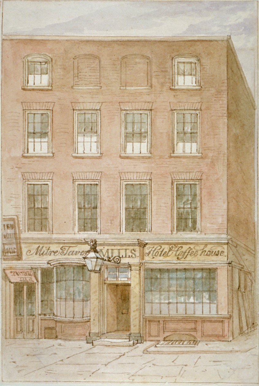 Mitre Tavern, kahvila ja hotelli Mitre Courtissa, Fleet Street, Lontoon kaupunki, 1850 tekijältä James Findlay