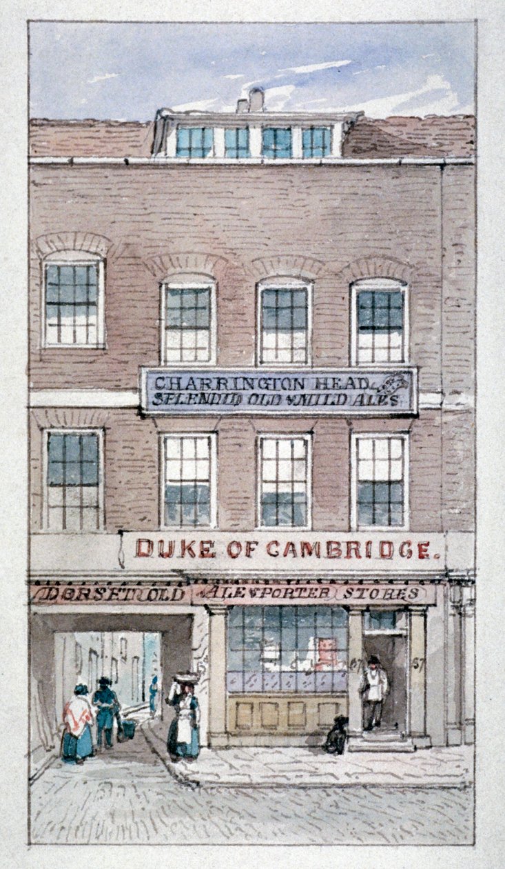 Näkymä Duke of Cambridgen tavernasta, Shoe Lane, Lontoon kaupunki, vuosi 1840. tekijältä James Findlay