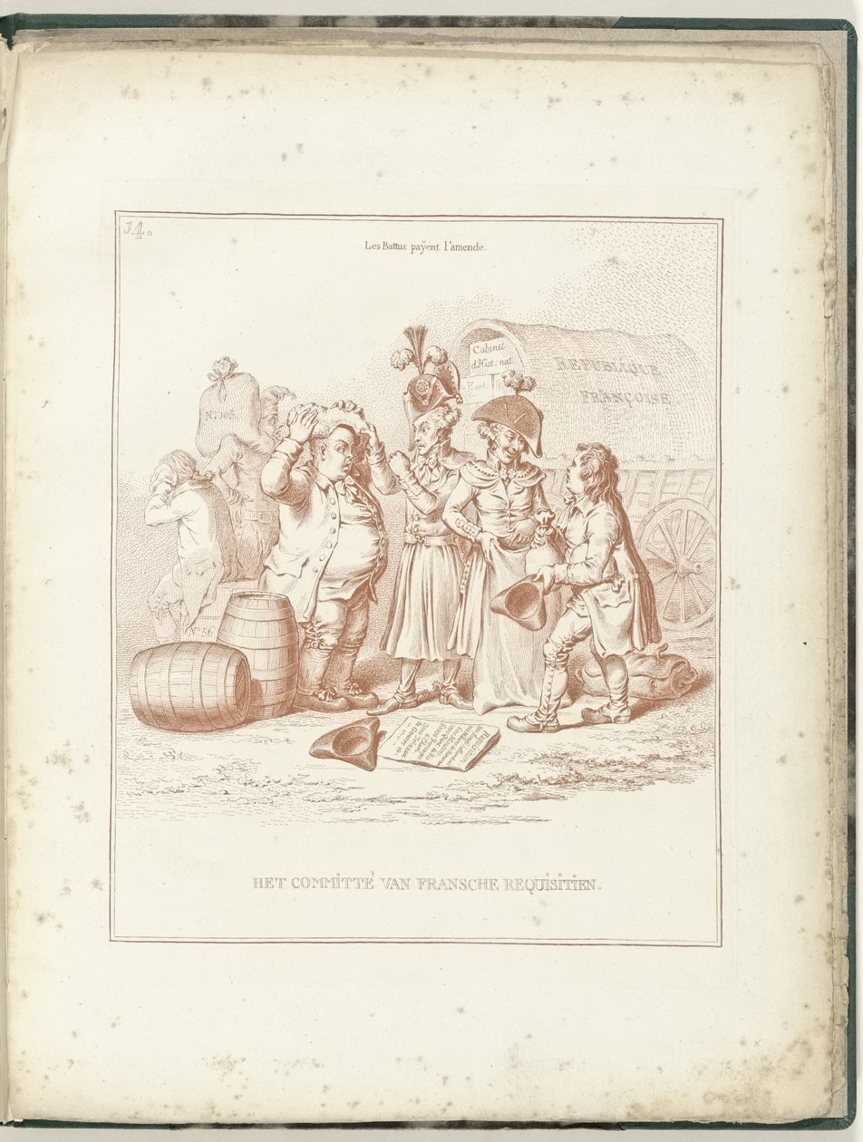 Ranskan pakkolunastuskomitea, 1795 Ranskan pakkolunastuskomitea (kohteen otsikko) Hollandia Regenerata (sarjan nimi) tekijältä James Gillray (possibly)