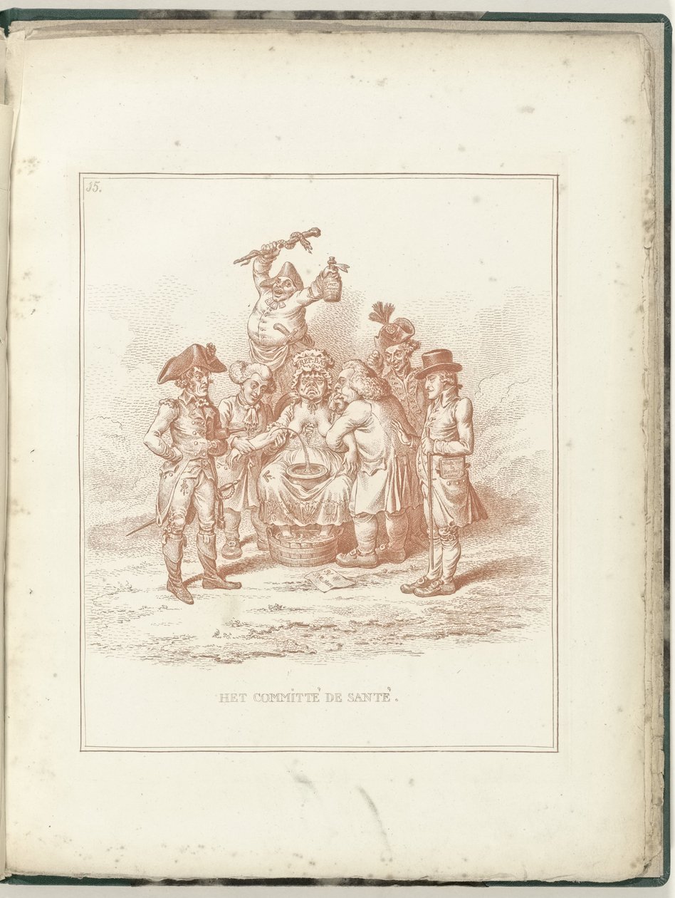 Terveyskomitea, 1795 Committe de Santé (otsikko esineessä) Hollandia Regenerata (sarjan nimi) tekijältä James Gillray (possibly)