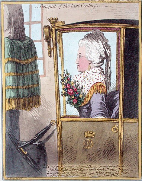 Viime vuosisadan kukkakimppu, Hannah Humphreyn vuonna 1802 julkaisema (käsinvärinen etsaus) tekijältä James Gillray