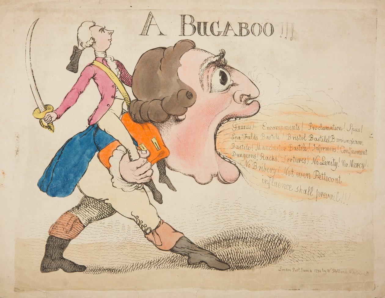Bugaboo!!! 1792 (värinen kaiverrus) tekijältä James Gillray