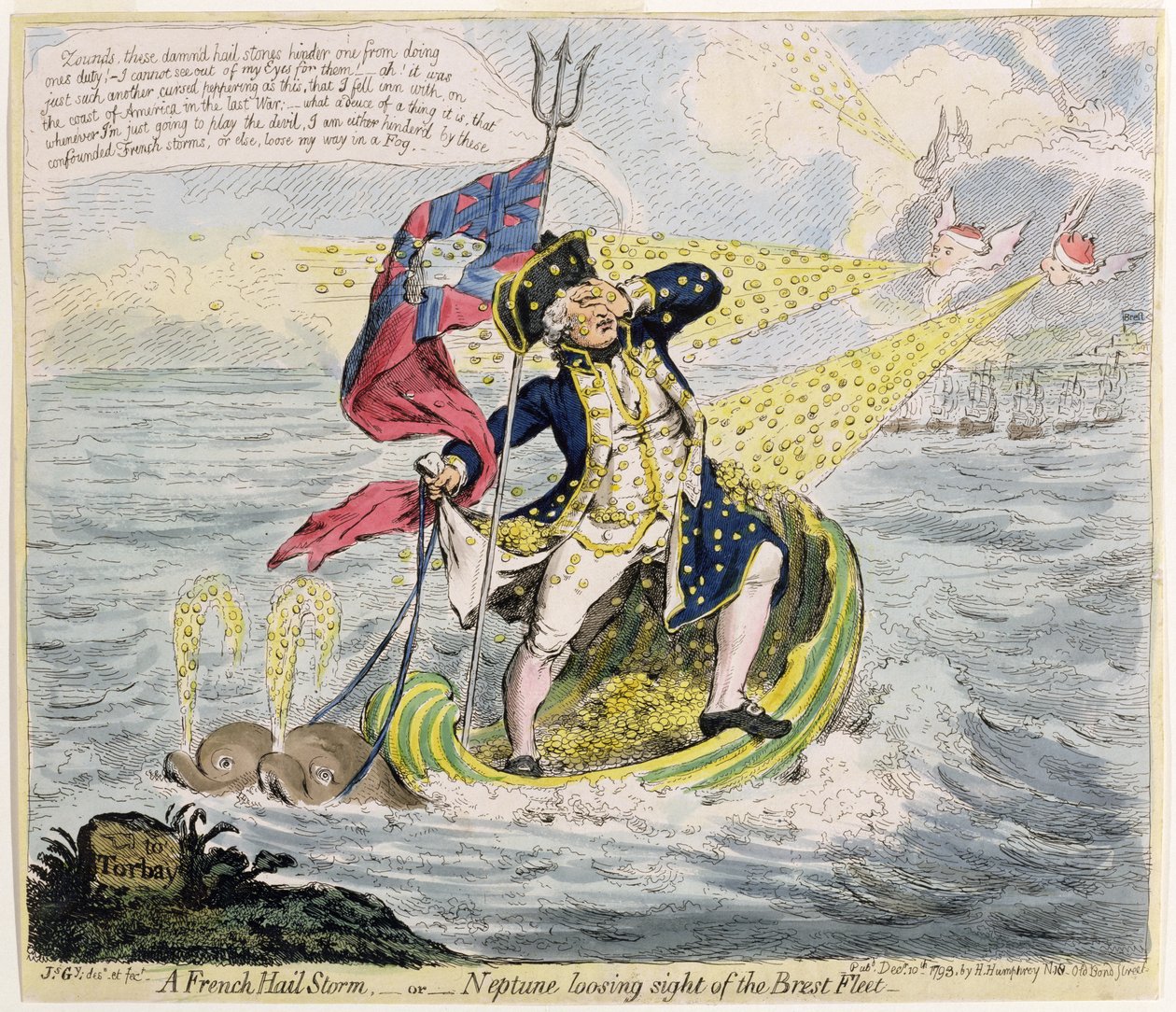 Hannah Humphrey julkaisi vuonna 1793 ranskalainen rake myrsky eli Neptunus, joka kadottaa näkyvistä Brestin laivaston (käsinvärinen etsaus) tekijältä James Gillray