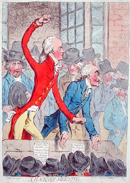 A Hackney Meeting, julkaissut Hannah Humphrey vuonna 1796 (käsinvärinen etsaus) tekijältä James Gillray