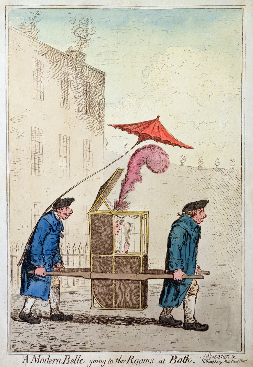 A Modern Belle Going to the Rooms at Bath, julkaissut Hannah Humphrey vuonna 1796 (käsinvärinen etsaus) tekijältä James Gillray