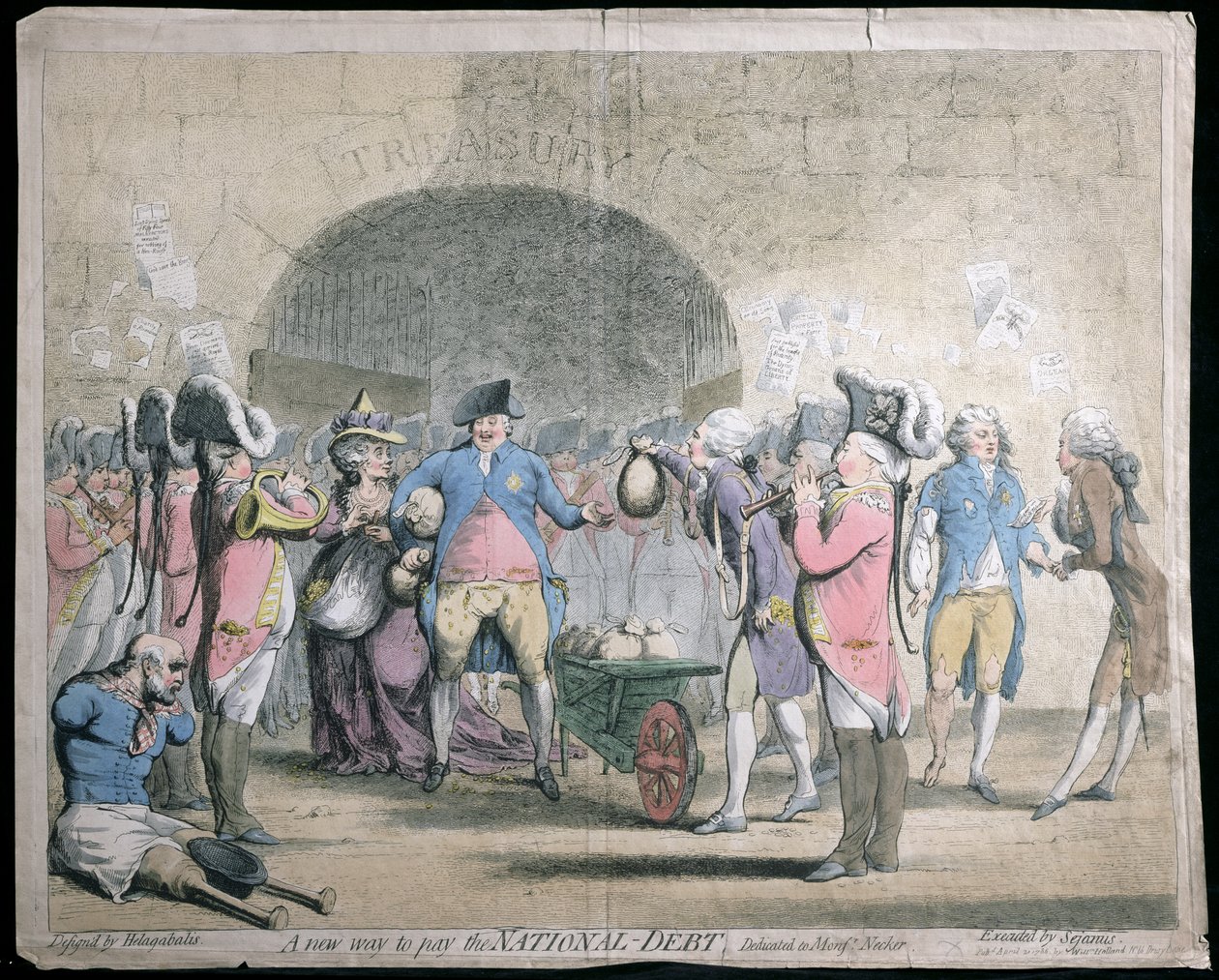 A New Way to Pay the National Debt, julkaissut W. Holland vuonna 1786 (käsinvärinen etsaus ja kaiverrus) tekijältä James Gillray