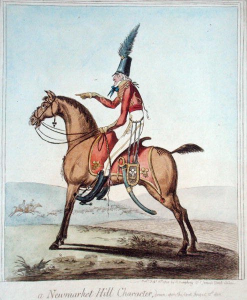 Newmarket Hill -hahmo, piirretty paikalle, 18. elokuuta 1802, julkaissut Hannah Humphrey vuonna 1804 (käsinvärinen etsaus) tekijältä James Gillray