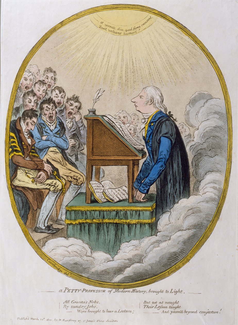 A Petty Professor of Modern History tuotu esiin, julkaissut Hannah Humphrey vuonna 1810 (etsaus akvatintalla) tekijältä James Gillray