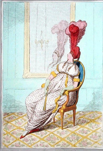 Hannah Humphreyn vuonna 1795 julkaisema A Portrait of Modern Elegance (käsinväritetty etsaus). tekijältä James Gillray