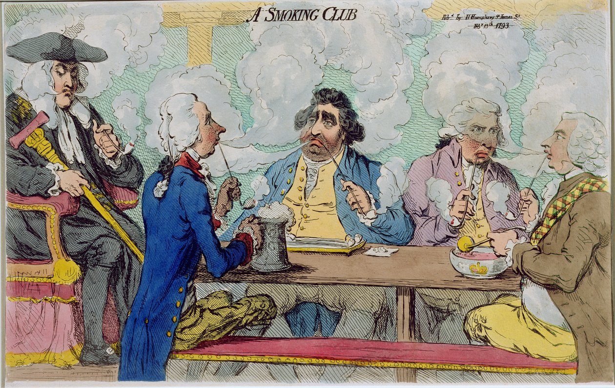 A Smoking Club, julkaisija Hannah Humphrey vuonna 1793 (käsinvärinen etsaus) tekijältä James Gillray