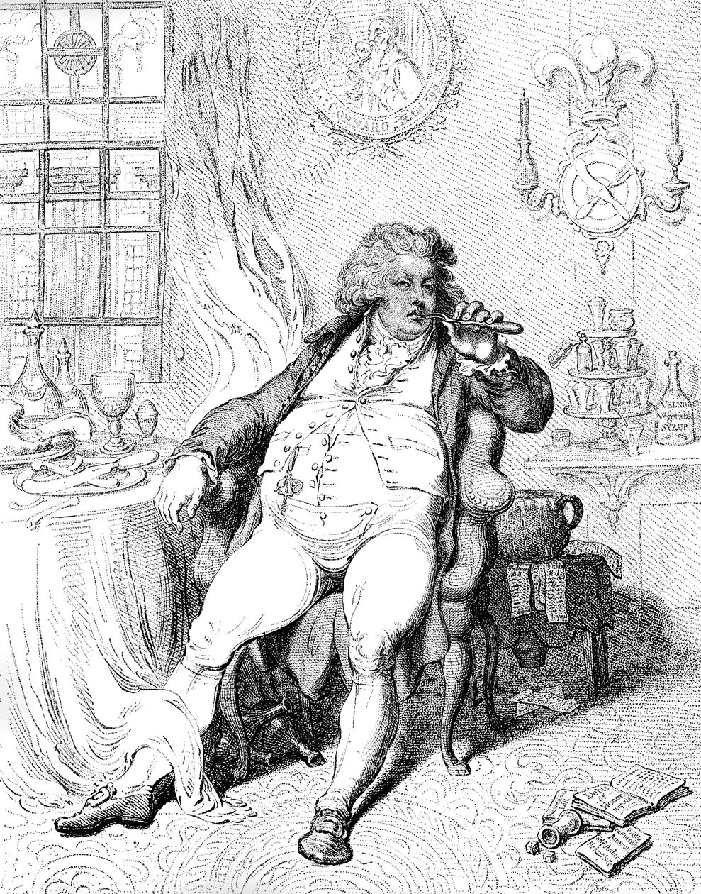 Vapaaehtoinen ruoansulatuksen kauhujen alla, 1792. tekijältä James Gillray