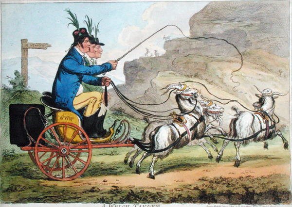 A Welch Tandem, julkaissut Hannah Humphrey vuonna 1803 (käsinvärinen etsaus) tekijältä James Gillray