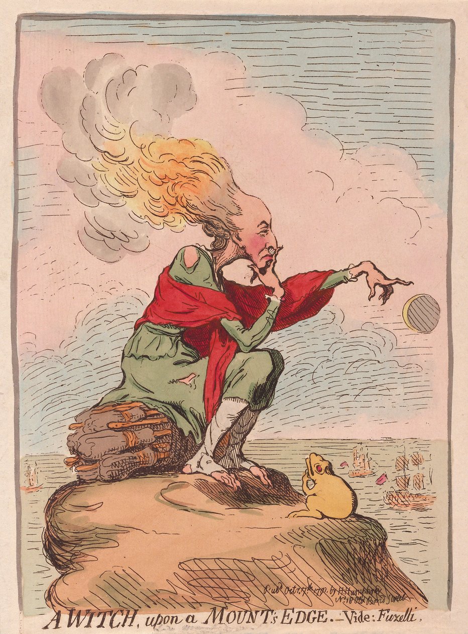 Noita Mounts Edgessä; vide; Fuzelli, pubi. 1791 (käsinvärinen kaiverrus) tekijältä James Gillray