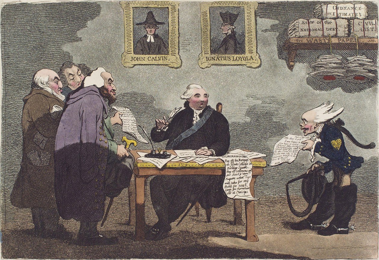 Ylhäinen lordi, lähestyvästä rauhasta, liian kiireinen huolehtimaan miljoonan julkisen rahan käytöstä James Gillray (rajattu) tekijältä James Gillray
