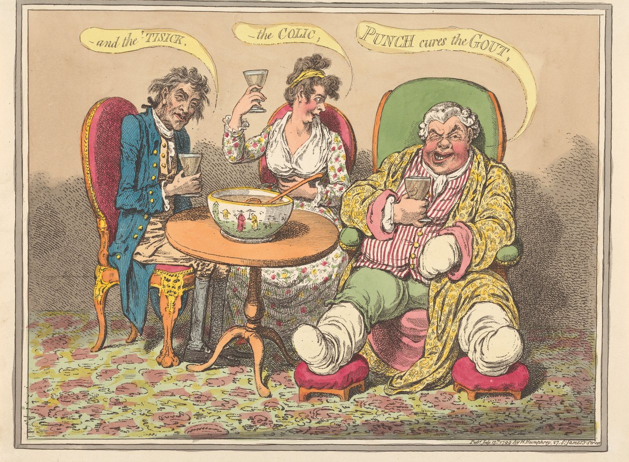 Ja keuhkotauti, koliikki, Punch parantaa kihdin tekijältä James Gillray