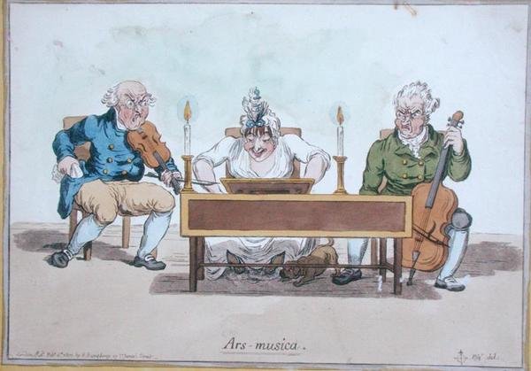 Hannah Humphreyn vuonna 1800 julkaisema Ars Musica (käsinvärinen etsaus) tekijältä James Gillray
