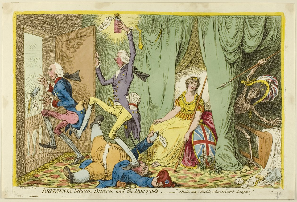 Britannia Kuoleman ja lääkäreiden välissä tekijältä James Gillray