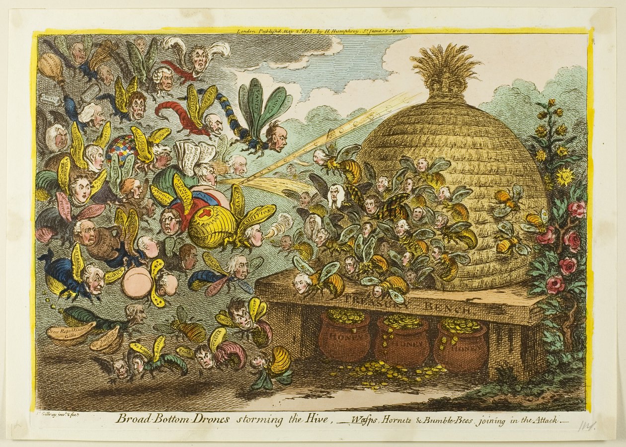 Broad Bottom Drones rynnäkköä pesässä tekijältä James Gillray