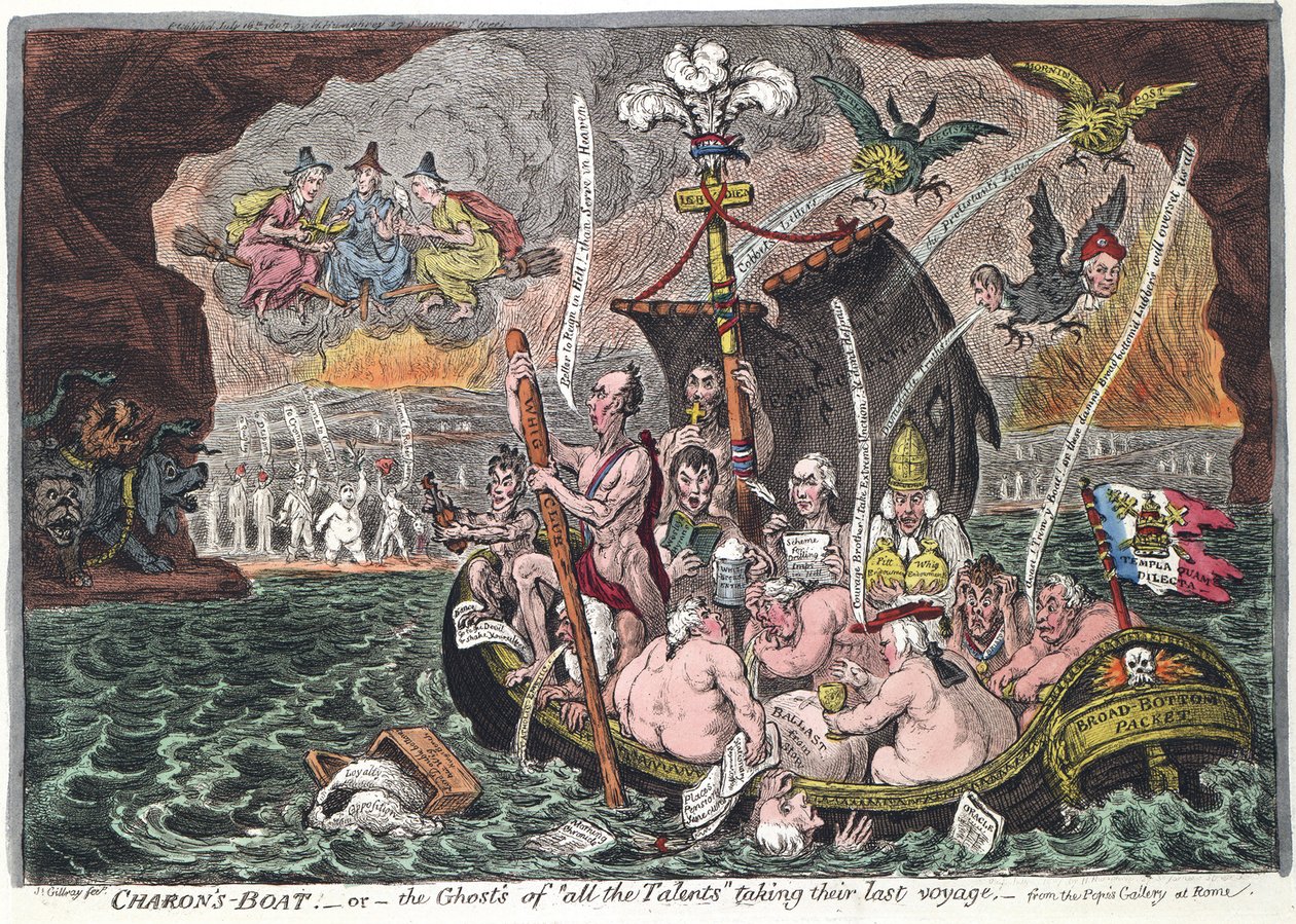 Charons Boat eli Kaikkien kykyjen haamut viimeisellä matkallaan, 1807 tekijältä James Gillray