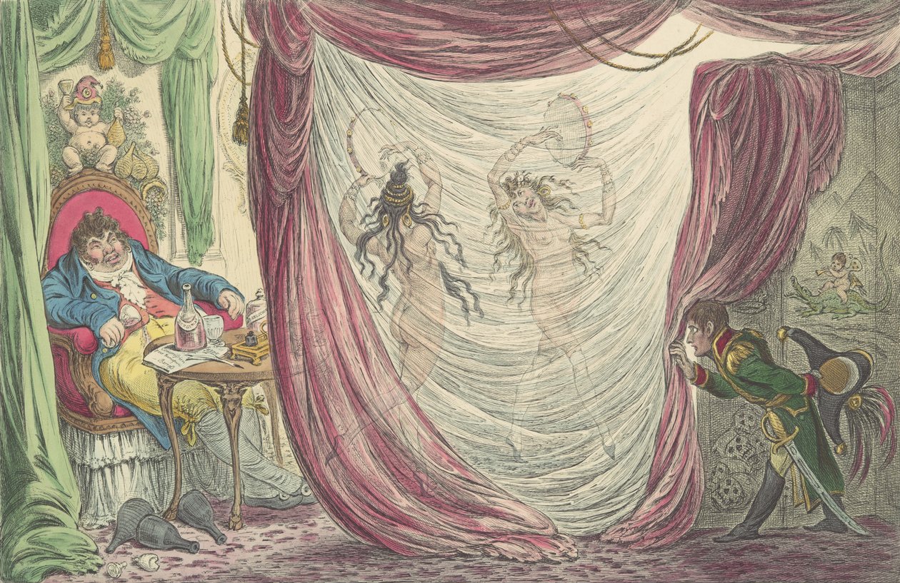 Ci-devant Occupations, tai Madame Talian ja keisarinna Josephine Dancing Na..., 20. helmikuuta 1805. tekijältä James Gillray