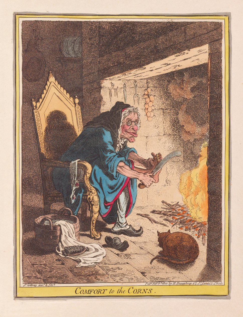 Mukavuutta varsille, pubi. 1800 (käsinvärinen kaiverrus) tekijältä James Gillray