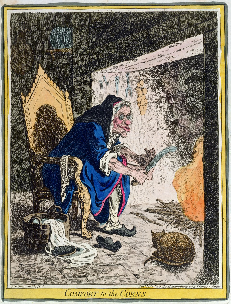 Comfort to the Corns, julkaisija Hannah Humphrey vuonna 1800 (käsinvärinen etsaus) tekijältä James Gillray