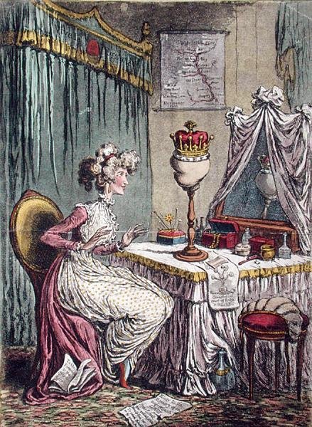 Contemplations upon a Coronet, julkaissut Hannah Humphrey vuonna 1807 (käsinvärinen etsaus akvatintalla) tekijältä James Gillray