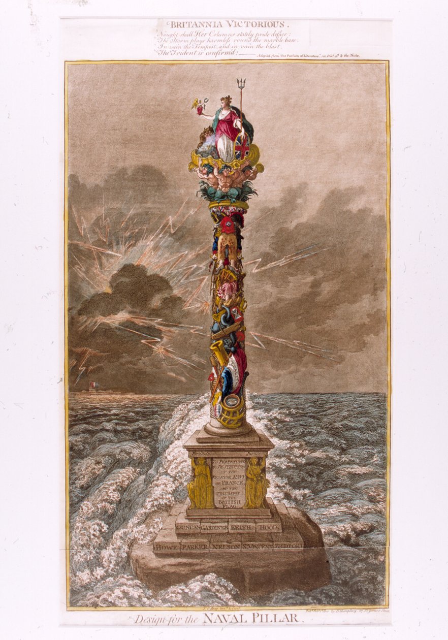 Merivoimien pylvään suunnitelma, 1800 (värillinen etsaus). tekijältä James Gillray