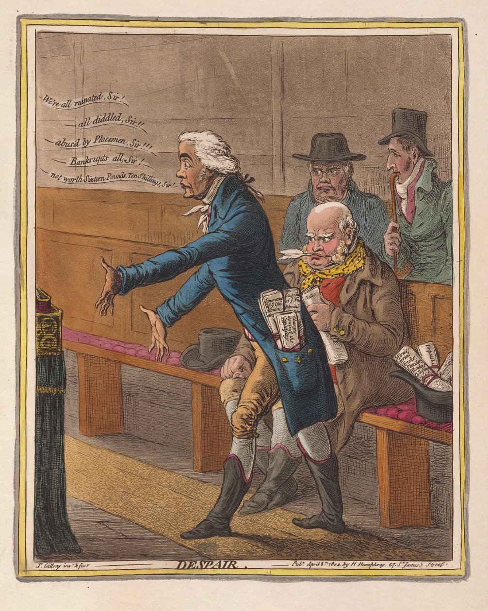 Despair, pub. 1802 (käsin väritetty kaiverrus) tekijältä James Gillray