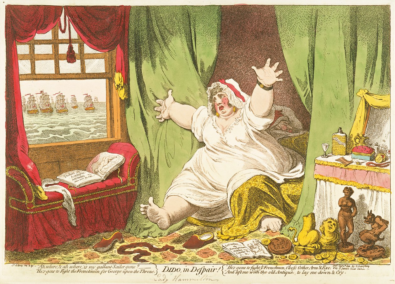 Dido in Despair, julkaisija Hannah Humphrey, 1801 (käsinvärinen kaiverrus) tekijältä James Gillray