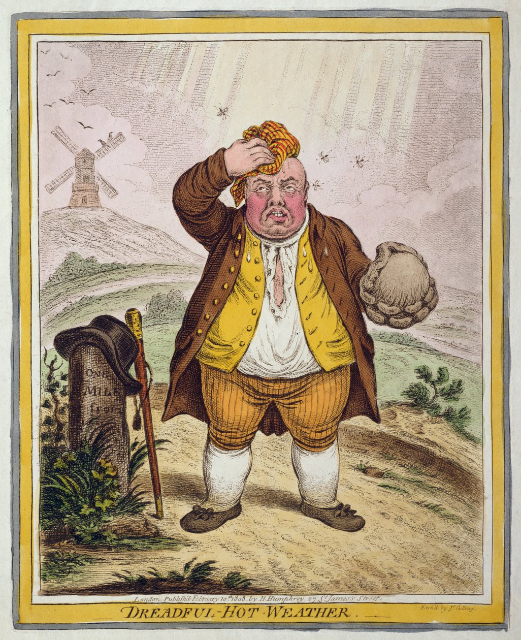 Dreadful-Hot Weather, julkaissut Hannah Humphrey vuonna 1808 (käsinvärinen etsaus) tekijältä James Gillray