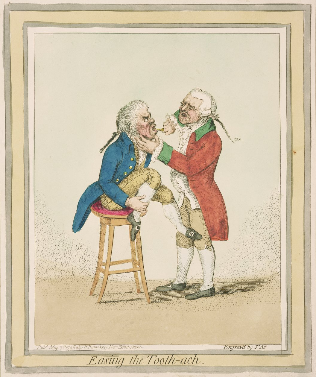 Easing the Tooth-ach, julkaisija Hannah Humphrey, 1796 tekijältä James Gillray