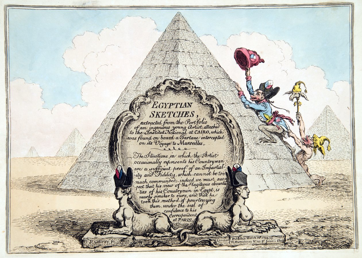 Egyptian Sketches, julkaistu Hannah Humphreyn vuonna 1799 (käsinvärjätty etsaus). tekijältä James Gillray