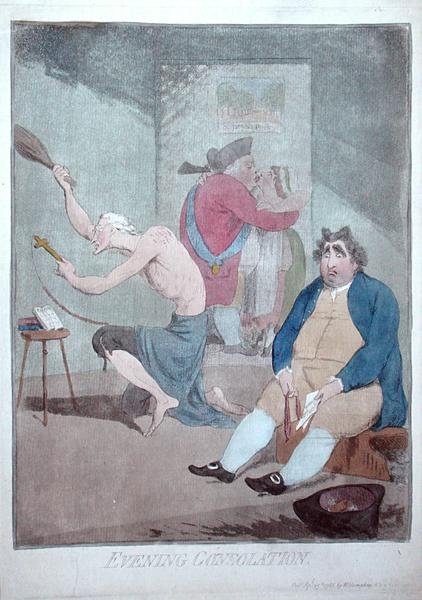 Iltalohdutus, William Humphreyn julkaisema 1785 (käsinväritetty etsaus). tekijältä James Gillray