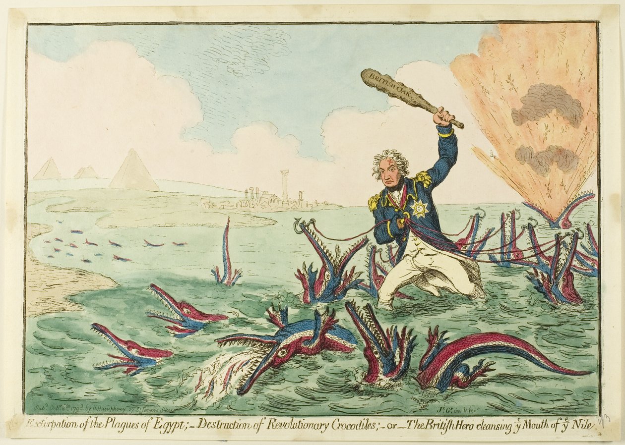 Egyptin vitsausten hävittäminen; vallankumouksellisten krokotiilien tuhoaminen. tekijältä James Gillray