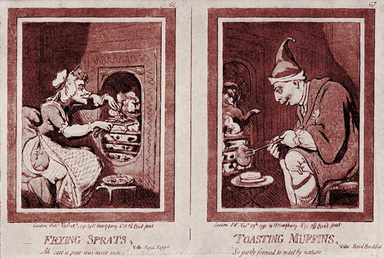 "Maanviljelijä George ja hänen vaimonsa": George III -pilakuva tekijältä James Gillray