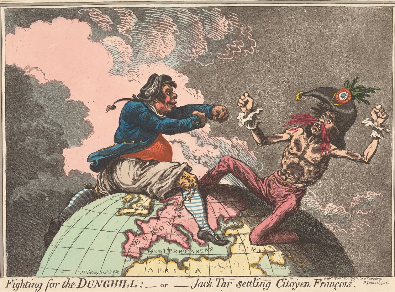 Taistelu lannakasan puolesta – tai – merimies asettuu kansalaiseksi Francoisiksi (lähde: Caricature, osa 1) tekijältä James Gillray