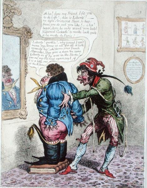 Ranskalainen Taylor sovittaa John Bullille Jean de Bryn, julkaisi Hannah Humphrey vuonna 1799 (käsinvärinen etsaus) tekijältä James Gillray