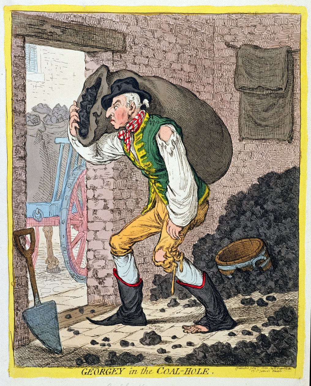Georgey in the Coal-Hole, julkaissut Hannah Humphrey vuonna 1801 (käsinvärinen etsaus) tekijältä James Gillray