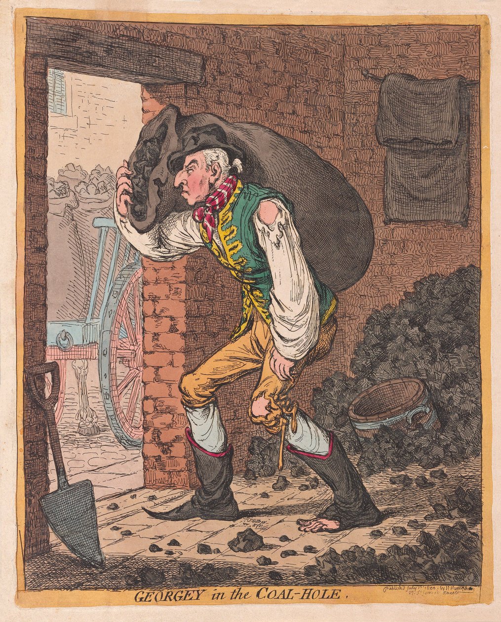 Georgey Coal Holessa, pub. 1800 (käsinvärinen kaiverrus) tekijältä James Gillray