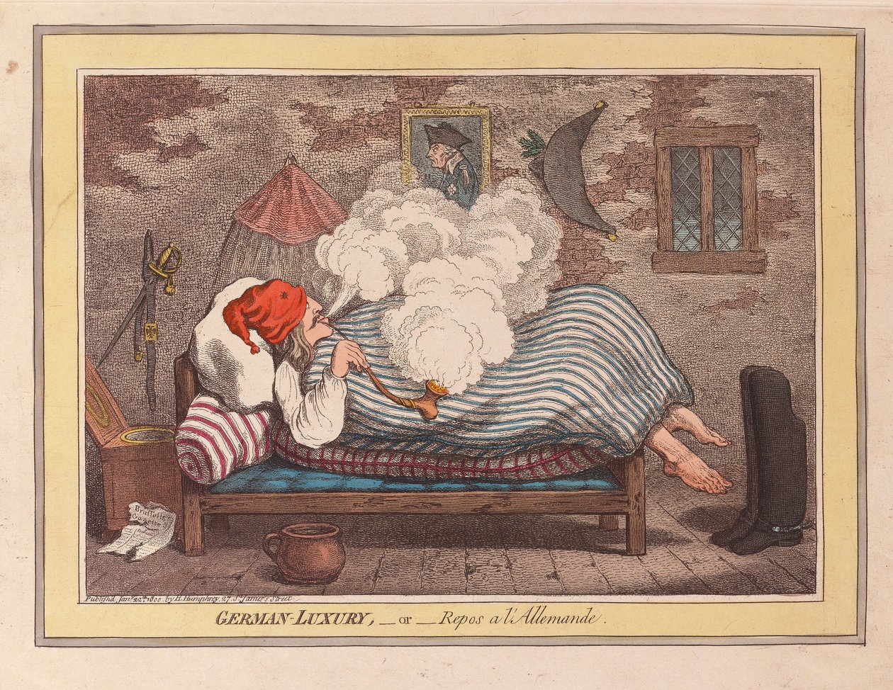 German Luxury tai Repos a LAllemande, pubi. 1800 (käsinvärinen kaiverrus) tekijältä James Gillray